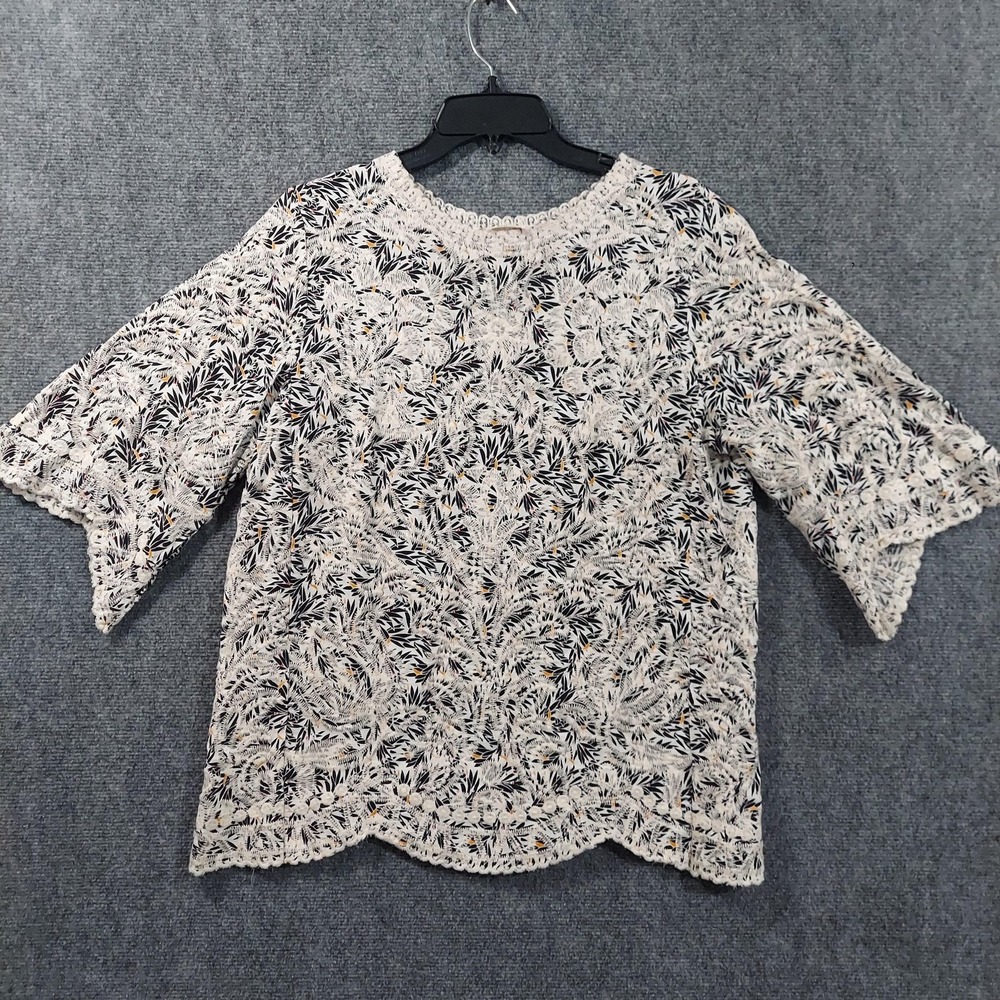 Solitaire Blouse Womens Medium White Embroidered Lace Short Bell Sleeve Top
